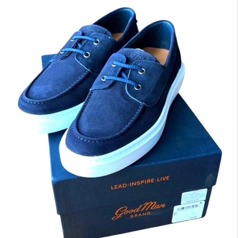 NIB Good Man Portland Italian Suede Boat Shoe Dark Navy Blue 10